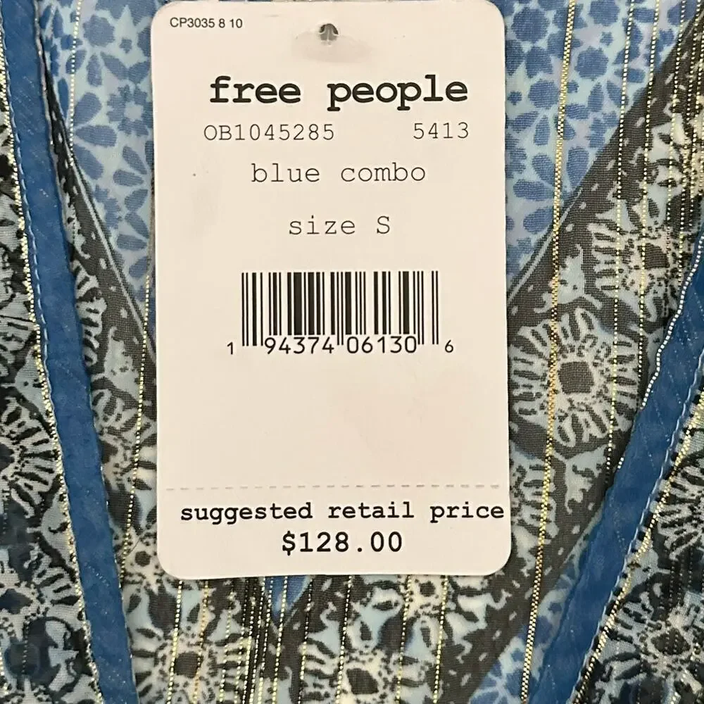 Free People Bohemian Aliyah Printed Long Sleeve Sheer Tunic Top (S)